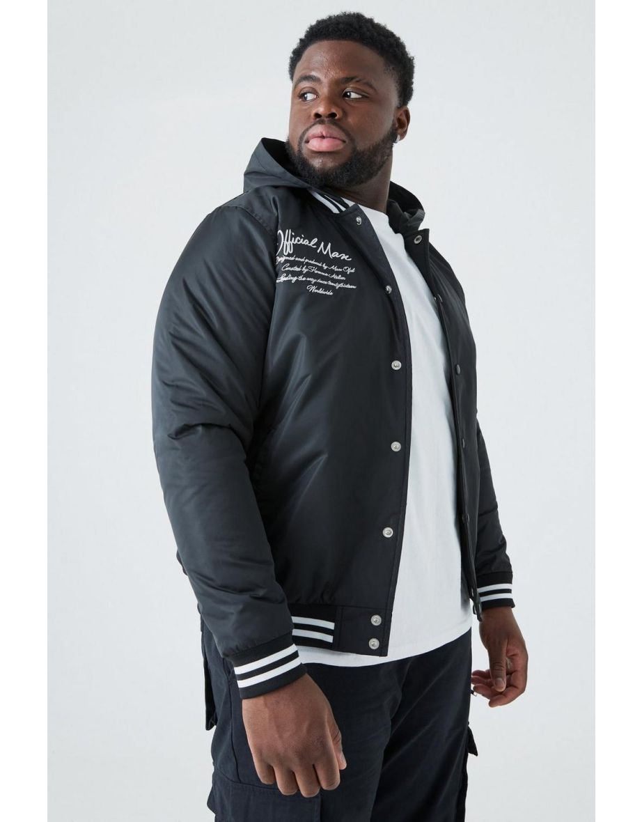 Shop Plus Nylon Varsity Jacket With Hood black Online in Oman VogaCloset