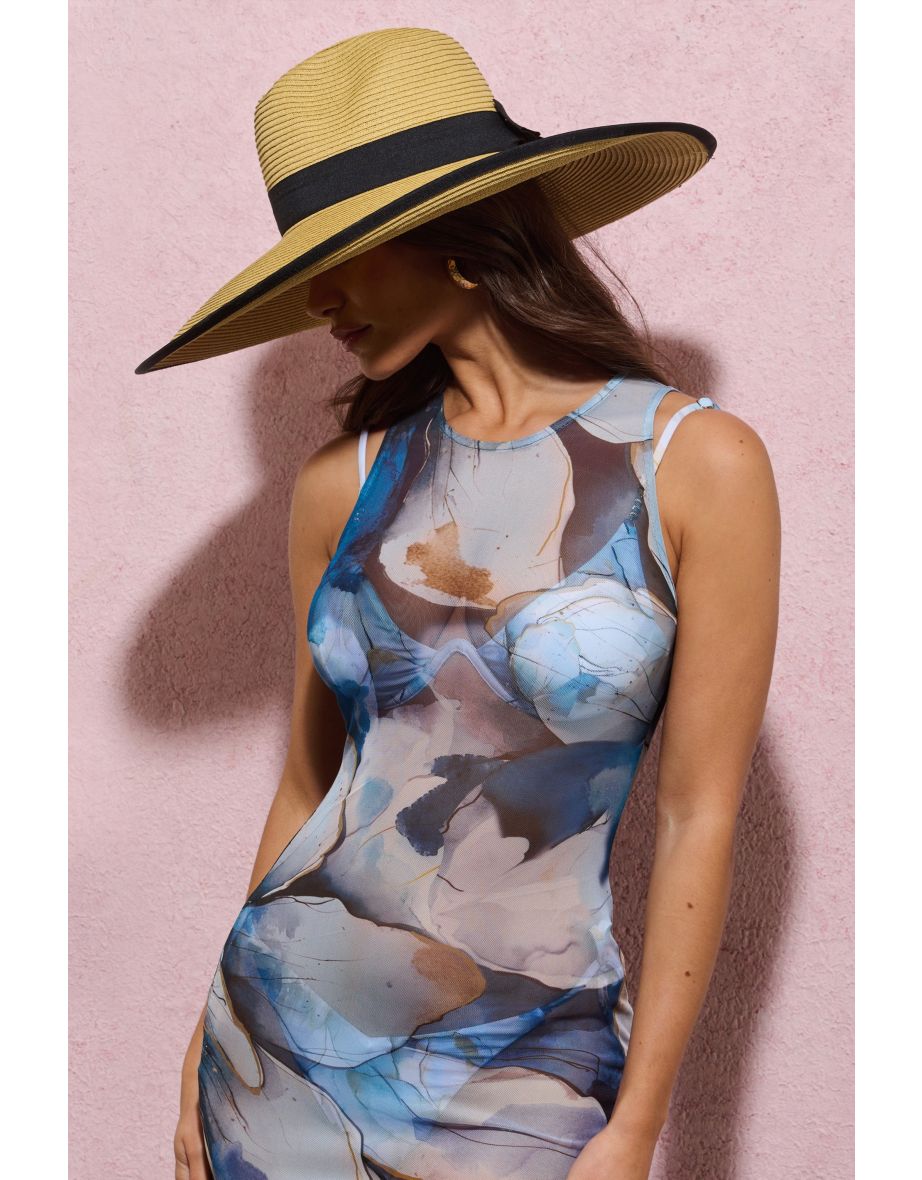 Summer Song | Tan Straw Sun Hat With Black Bow - 2