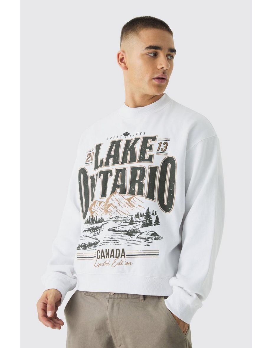 Boxy Lake Ontario Print Sweatshirt - white