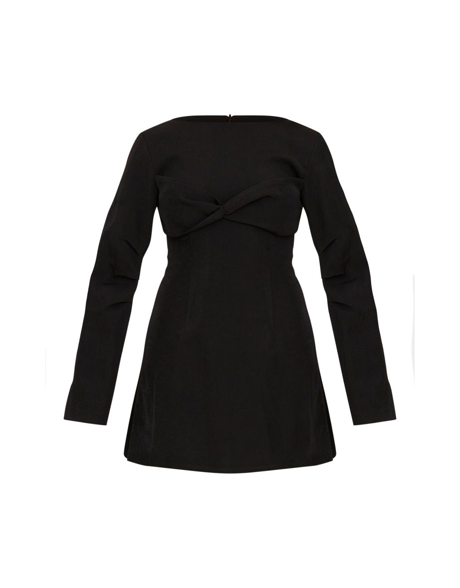 Black Woven Twist Detail Balloon Sleeve Dress - 4