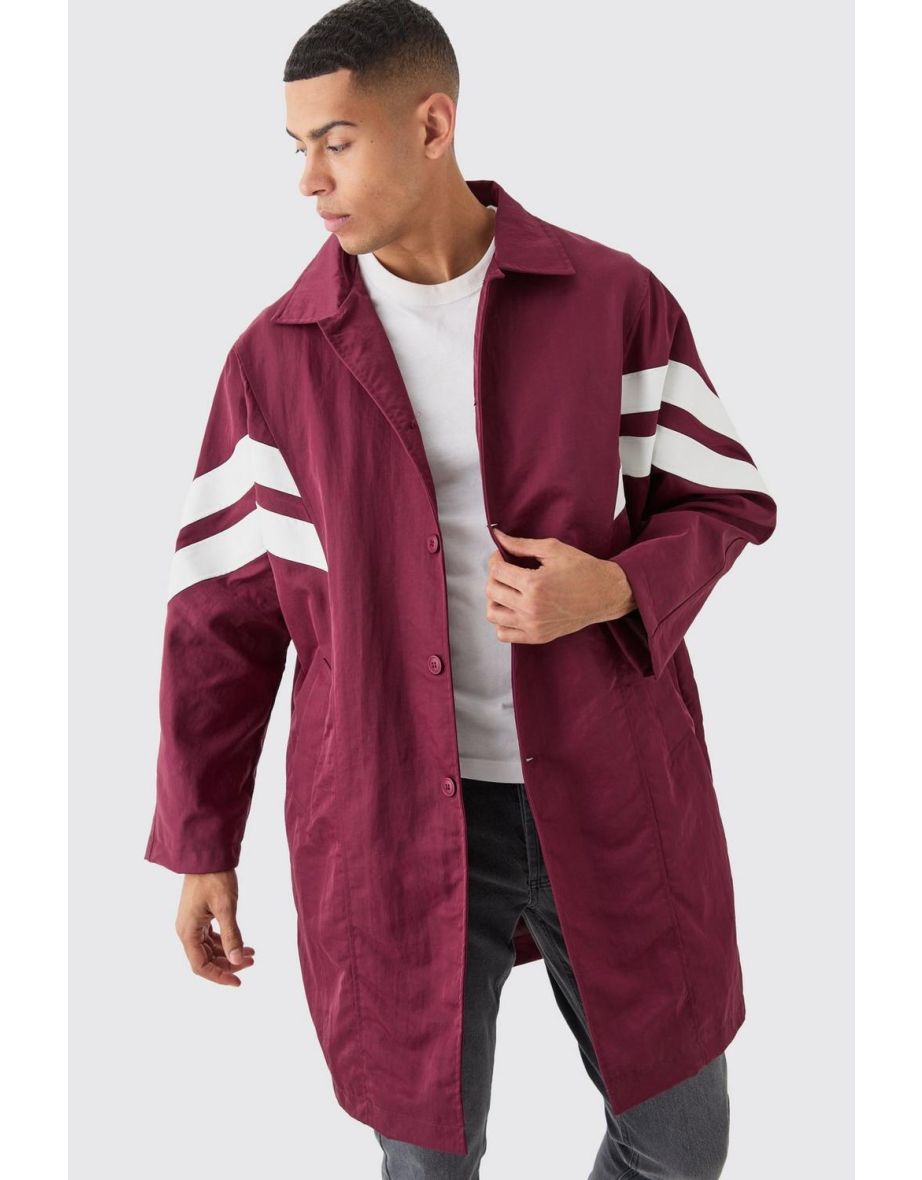 Oversized Nylon Mac With Pu Stripes - wine - 2