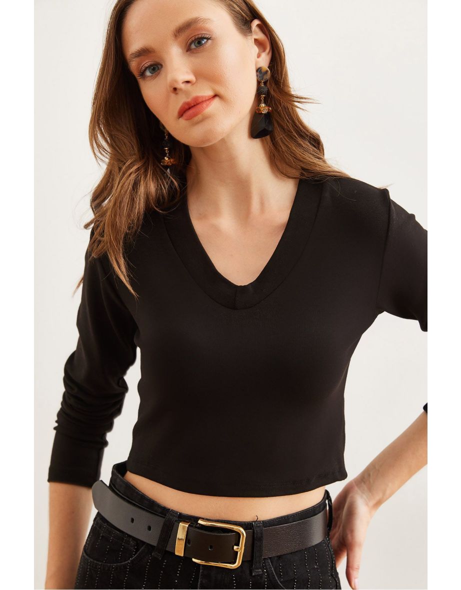 Women's Black V Neck Soft Touch Flexible Top