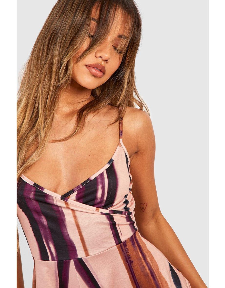 Wrap Stripe Print Flippy Playsuit - purple - 3