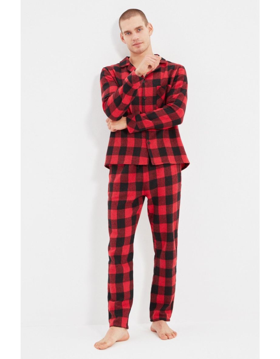 Red Regular Fit Plaid Pajamas Set