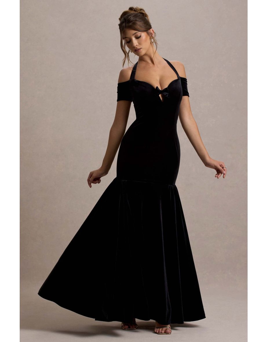 Nominee | Black Velvet Halter-Neck Maxi Dress