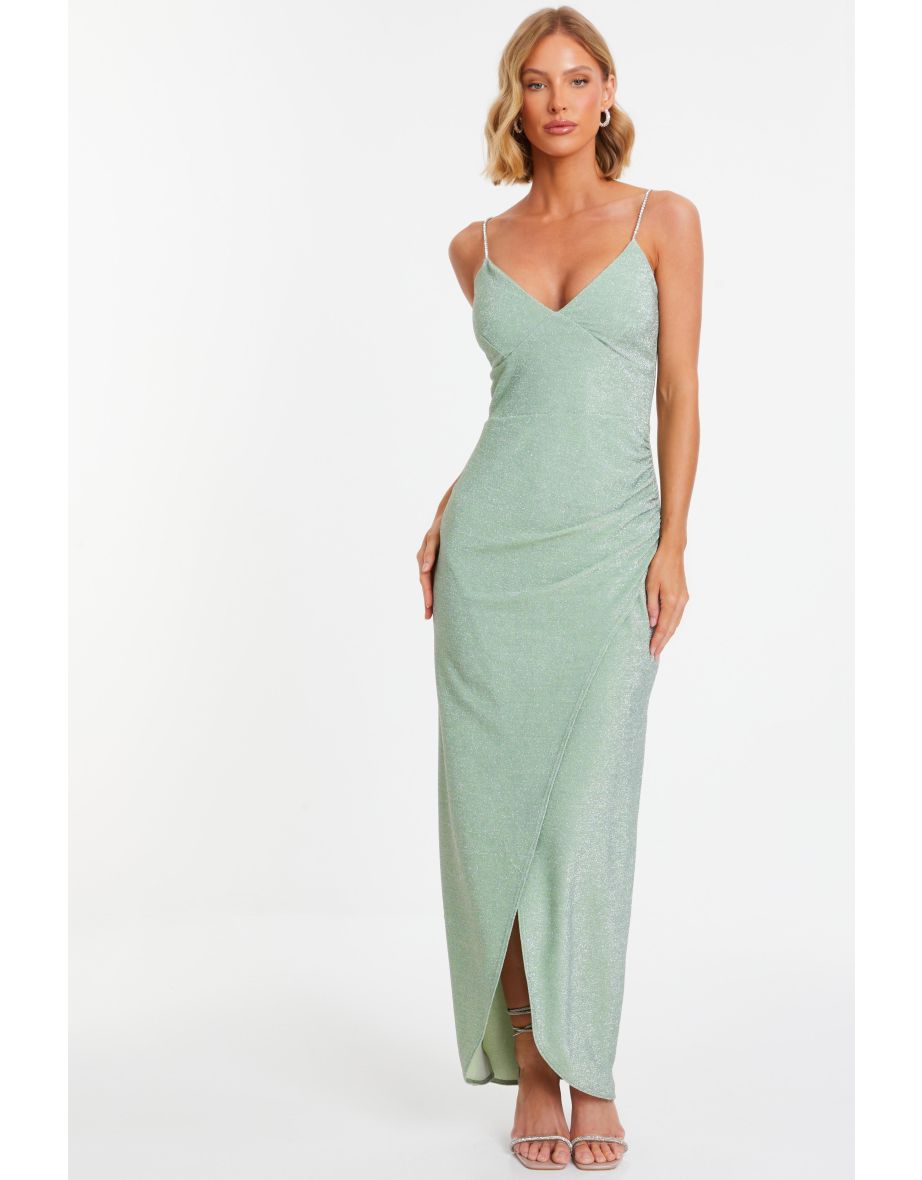 Sage Green Shimmer Wrap Maxi Dress