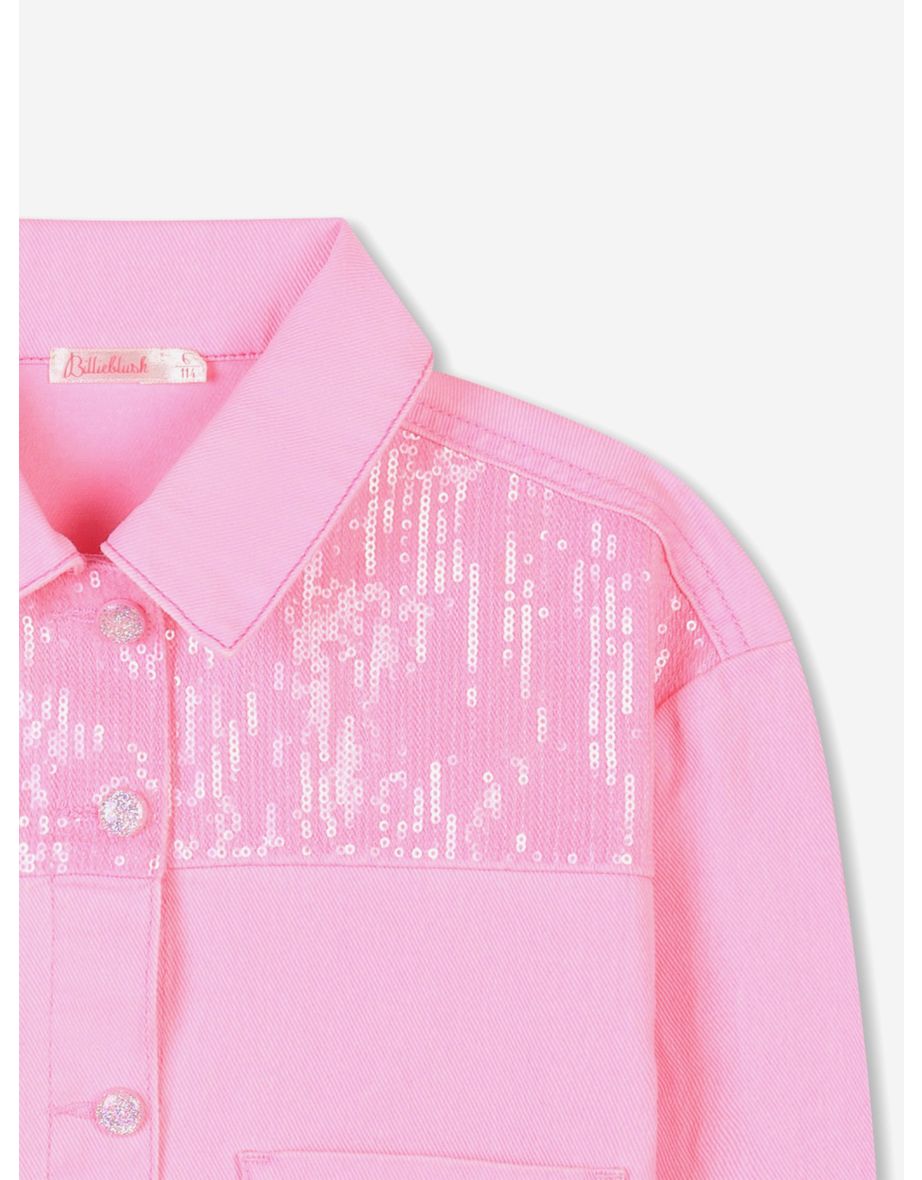 Girls Sequin Denim Jacket in Pink - 3