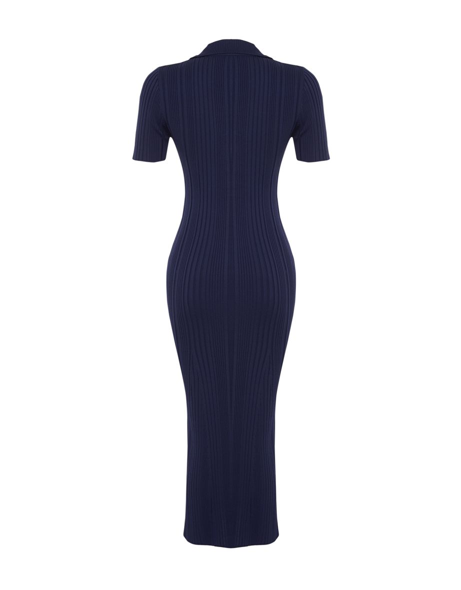 Navy Blue Knitwear Maxi Dress - 7
