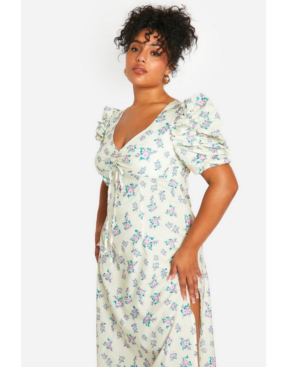 Plus Woven Ditsy Floral Ruched Milkmaid Dress - 3