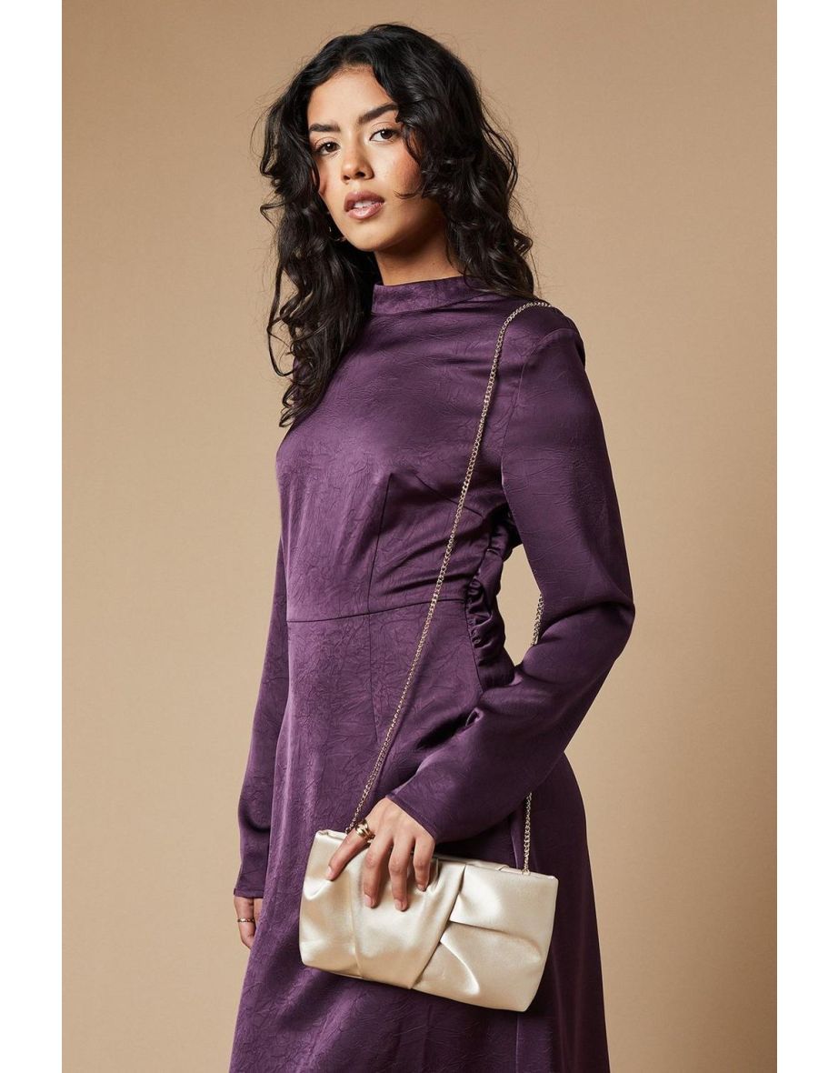 Ruched Satin clutch Bag with Removable Shoulder Strap
