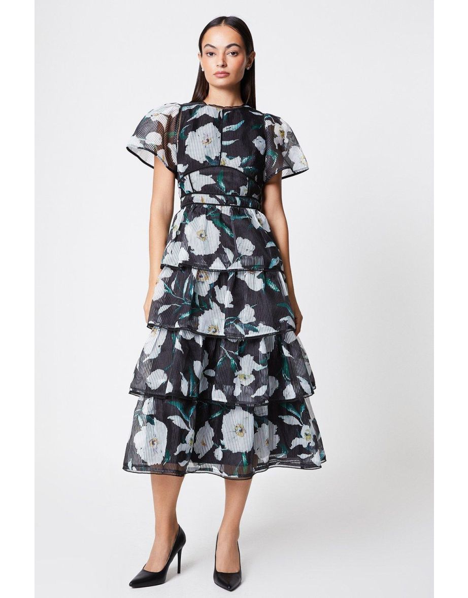 Stripe Organza Tiered Dress