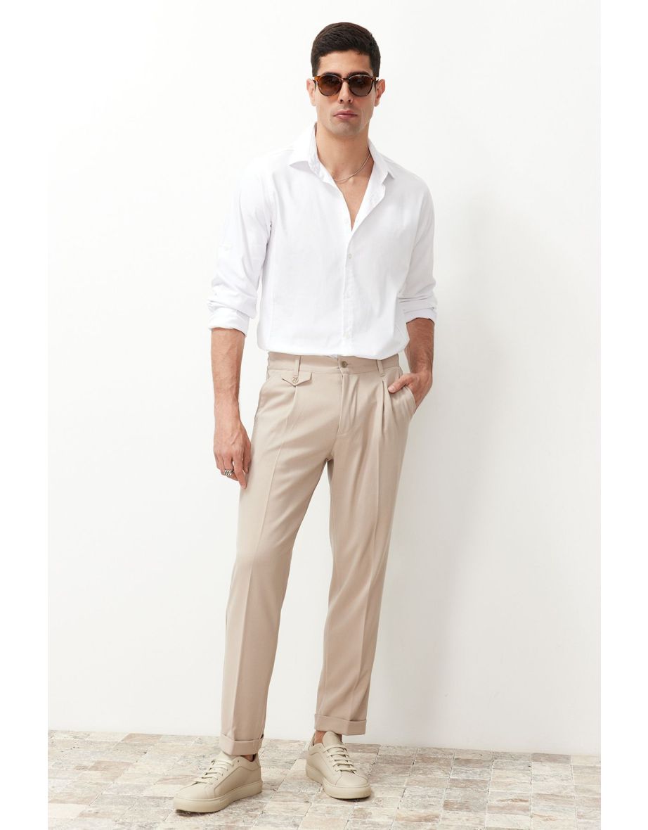 Men's Beige Italian Cut Trousers