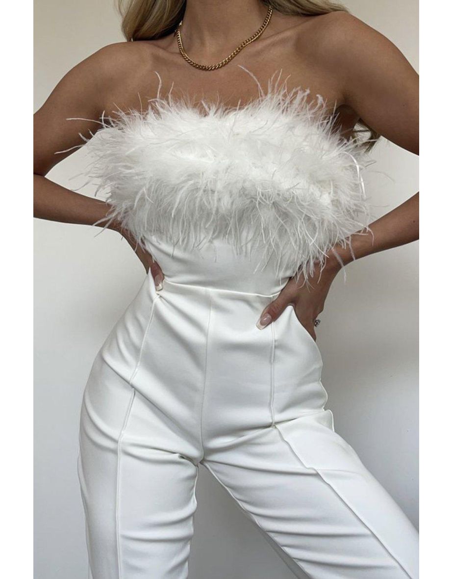 Premium Feather Trim Tailored Jumpsuit - 3