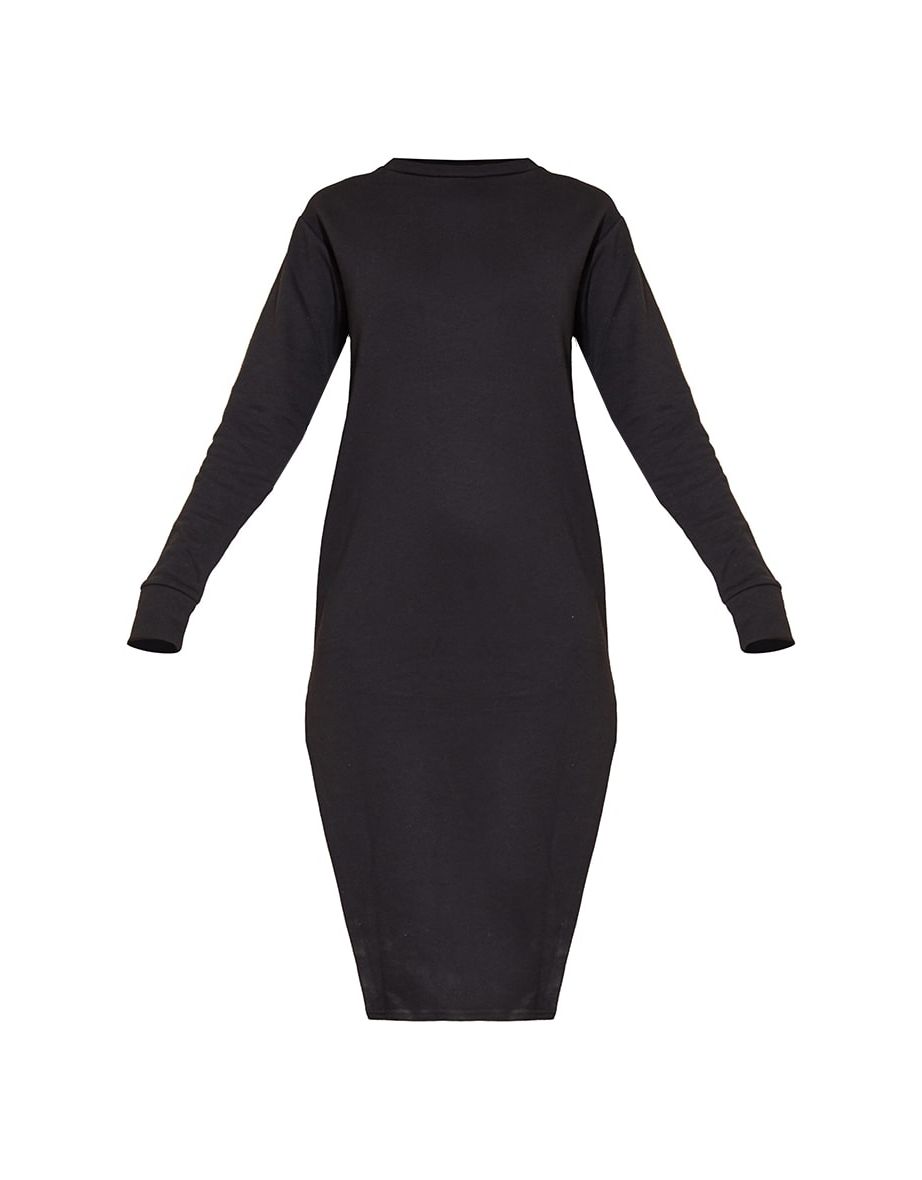 Recycled Black Oversized Side Split Midi Sweat Jumper Dress - 4