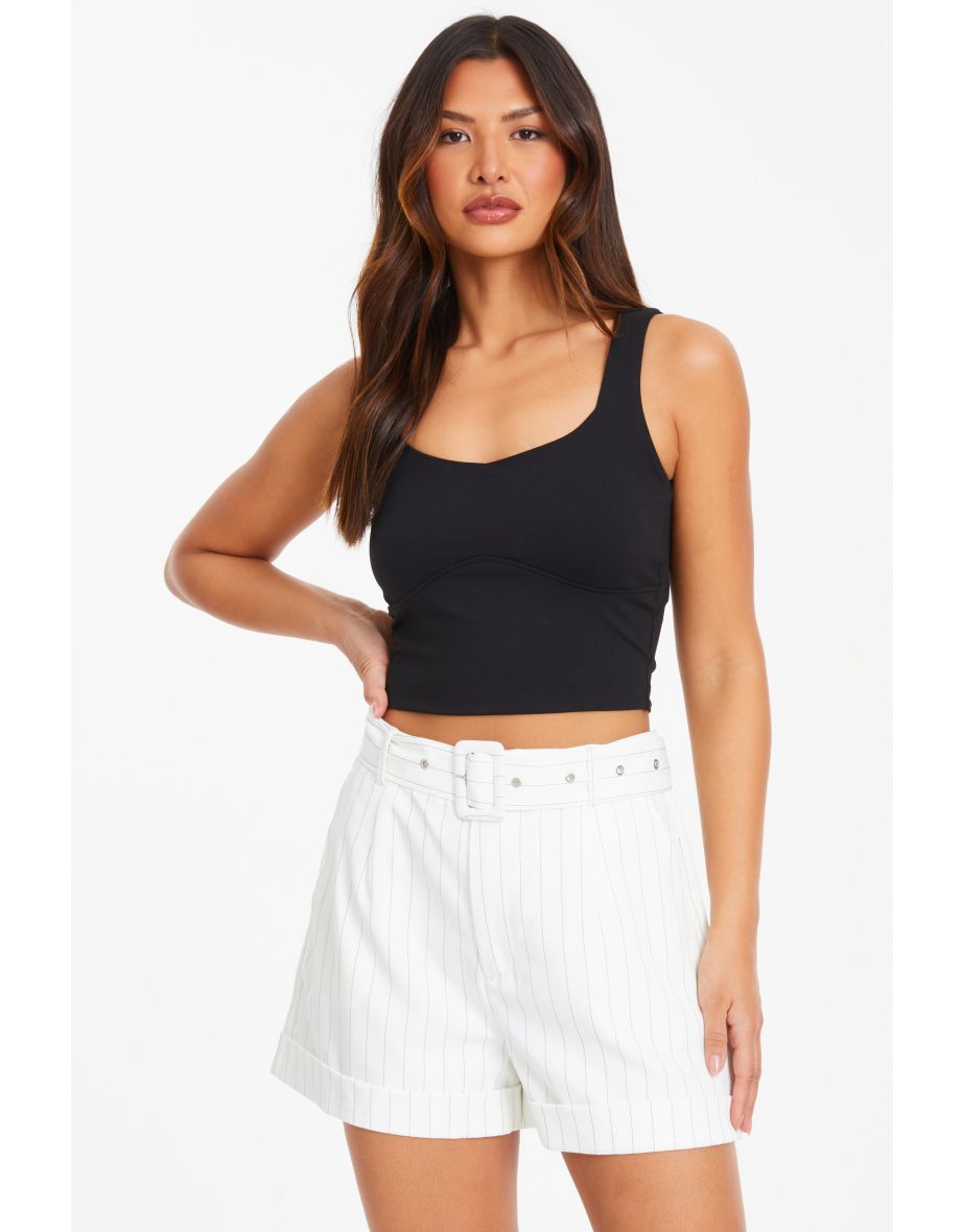 White Pinstripe Tailored Shorts
