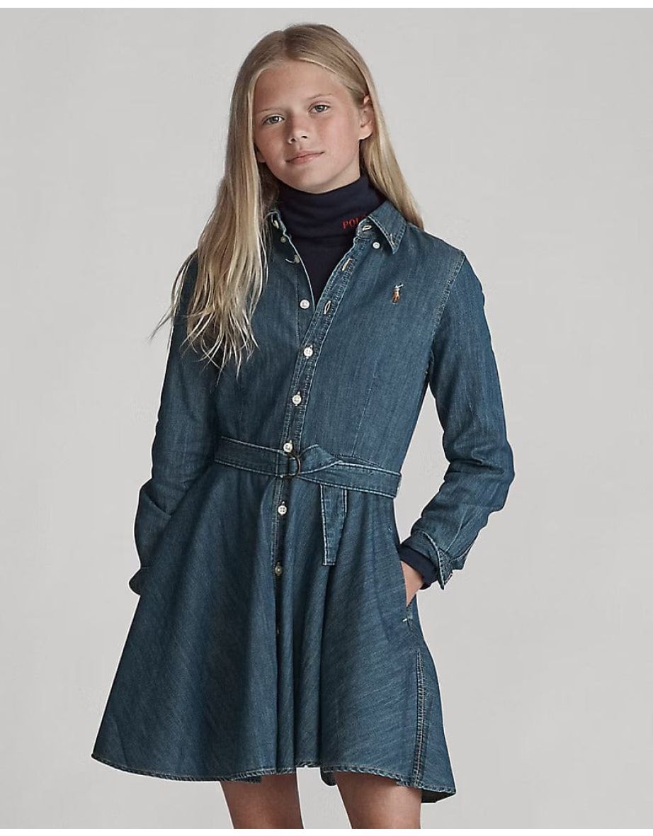 Ralph Lauren Girls Blue Cotton Denim Shirt Dress