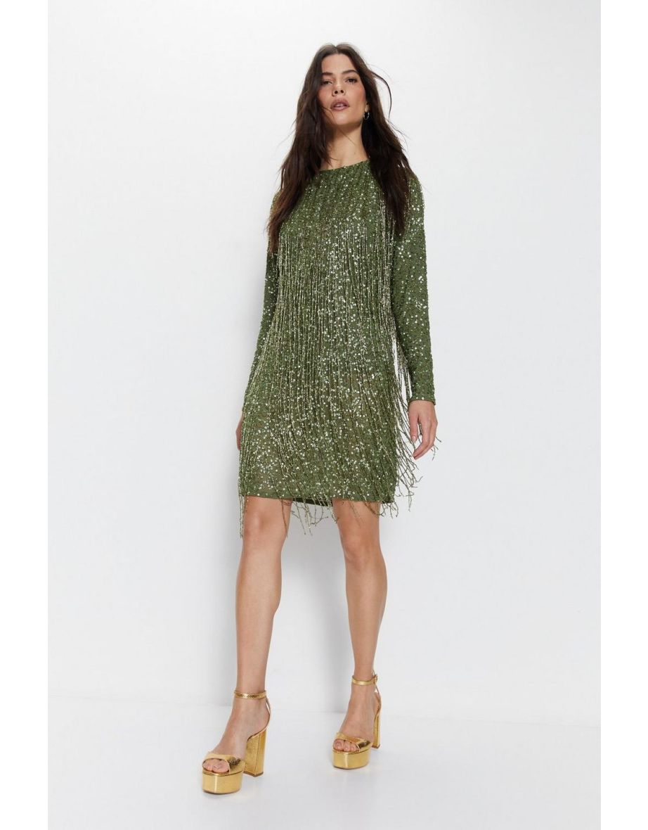 Hand Embellished Fringe Tassel Mini Dress