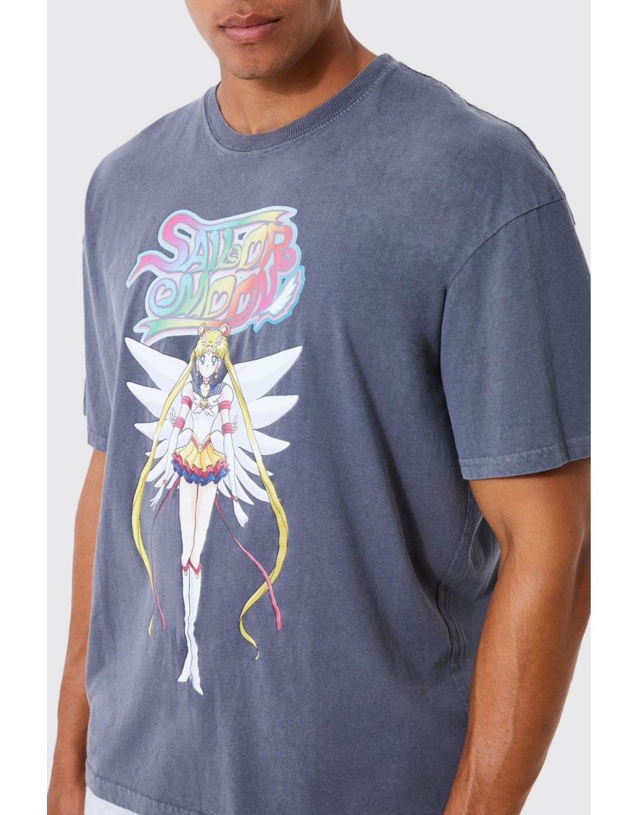 Oversized Sailor Moon Overdye License T-shirt - charcoal - 2