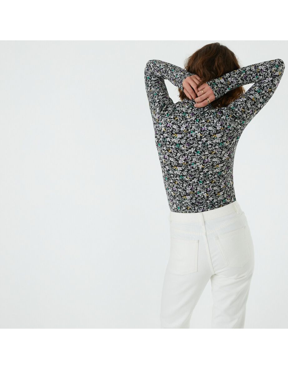 Floral Print Turtleneck T-Shirt - 3