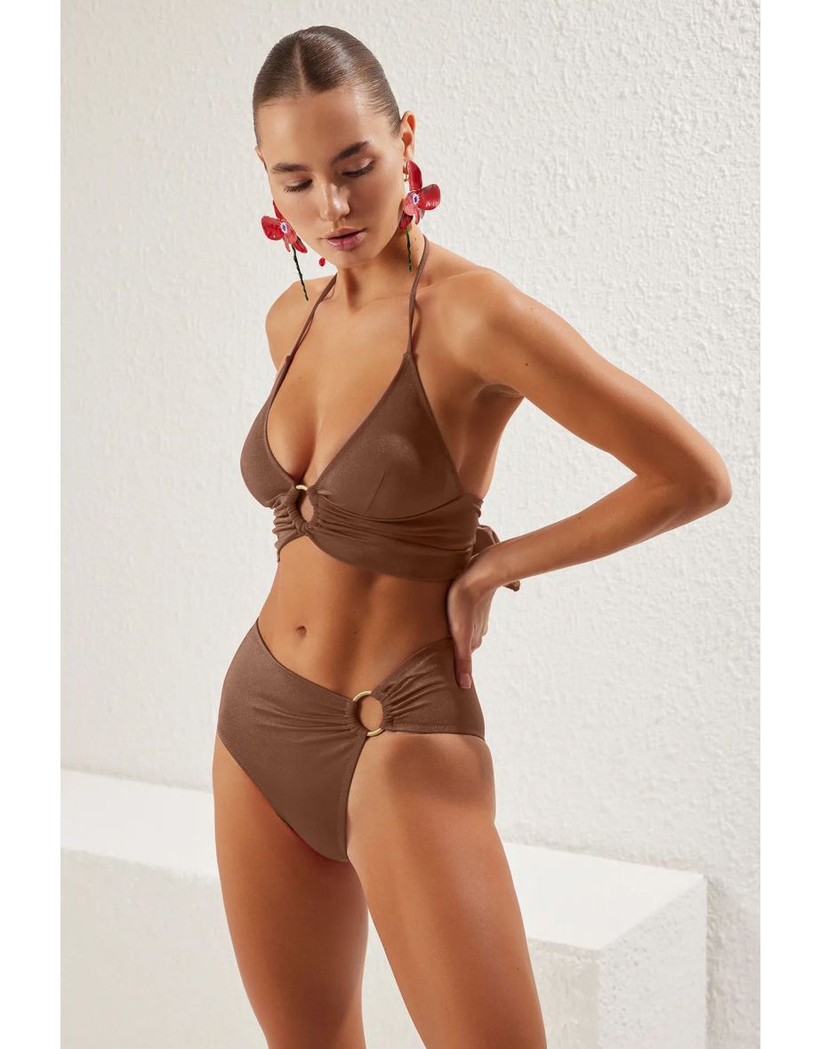 Brown Bralet Accessory High Waist Bikini Set