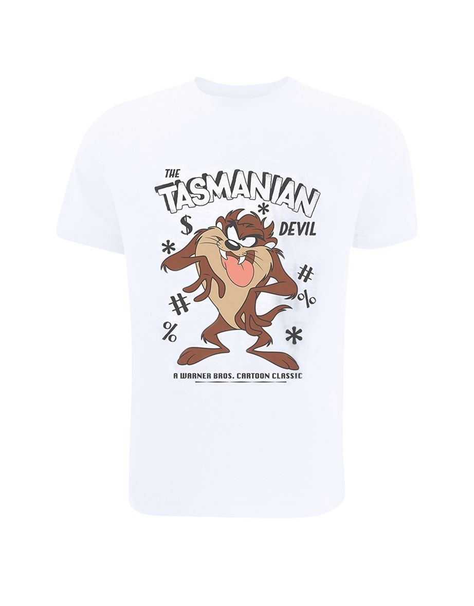 Looney Tunes Mens Tasmanian Devil Vintage Cotton T-Shirt - White