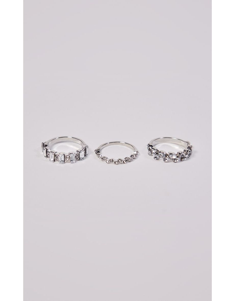 Shop Recycled Silver Diamante Three Set Stacking Rings Online in Kuwait ...