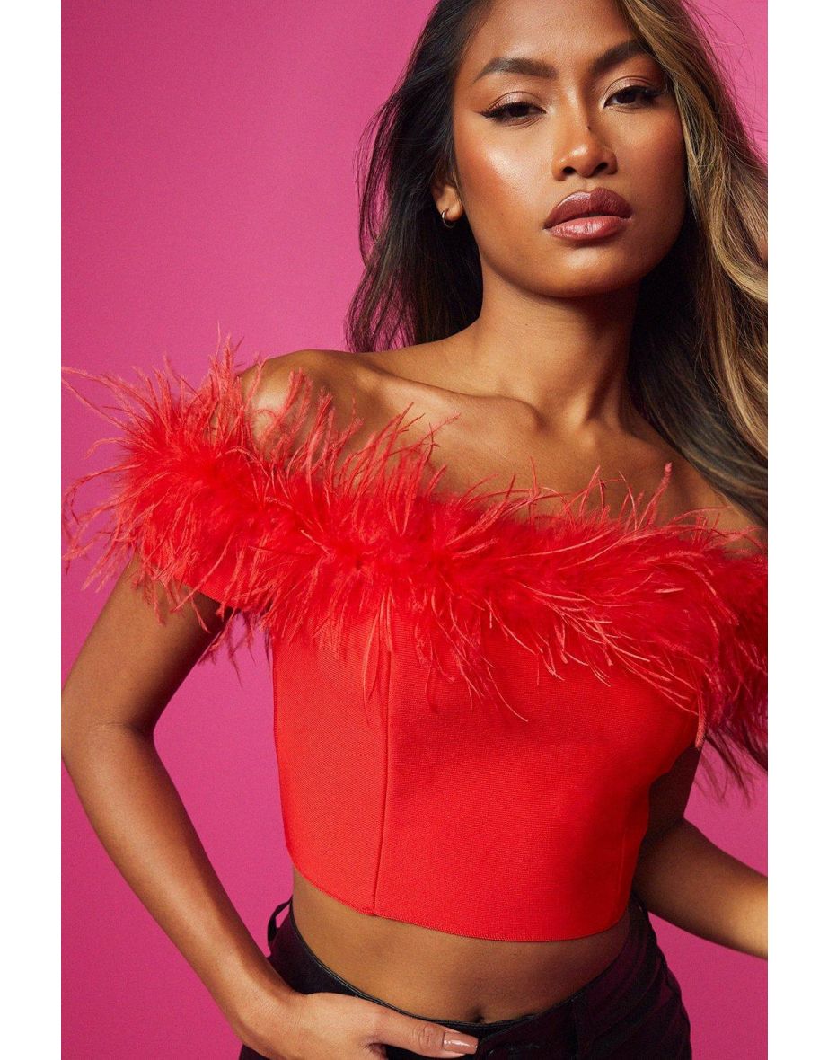 Shop Feather Bandage Corset Top red Online in Oman VogaCloset