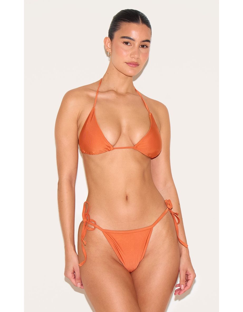 Orange Basic Triangle And Tie Side Bikini Set