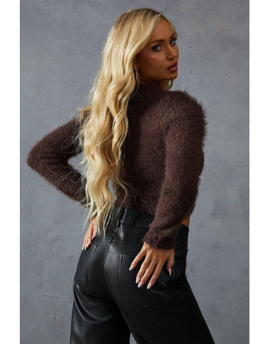 Fluffy Knit Cropped Long Sleeve Jumper - 3