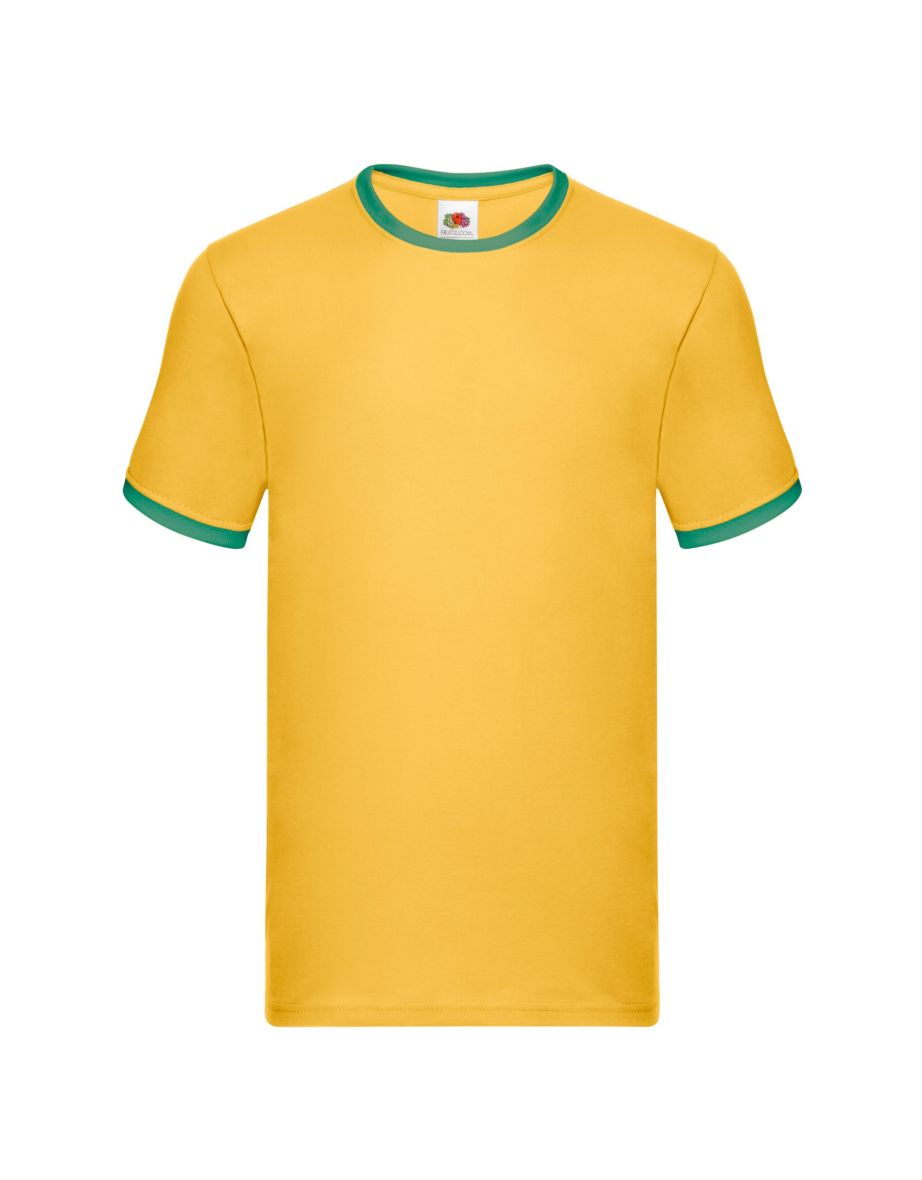 Fruit of the Loom Mens Ringer Contrast T-Shirt - Sunflower/Kelly Green