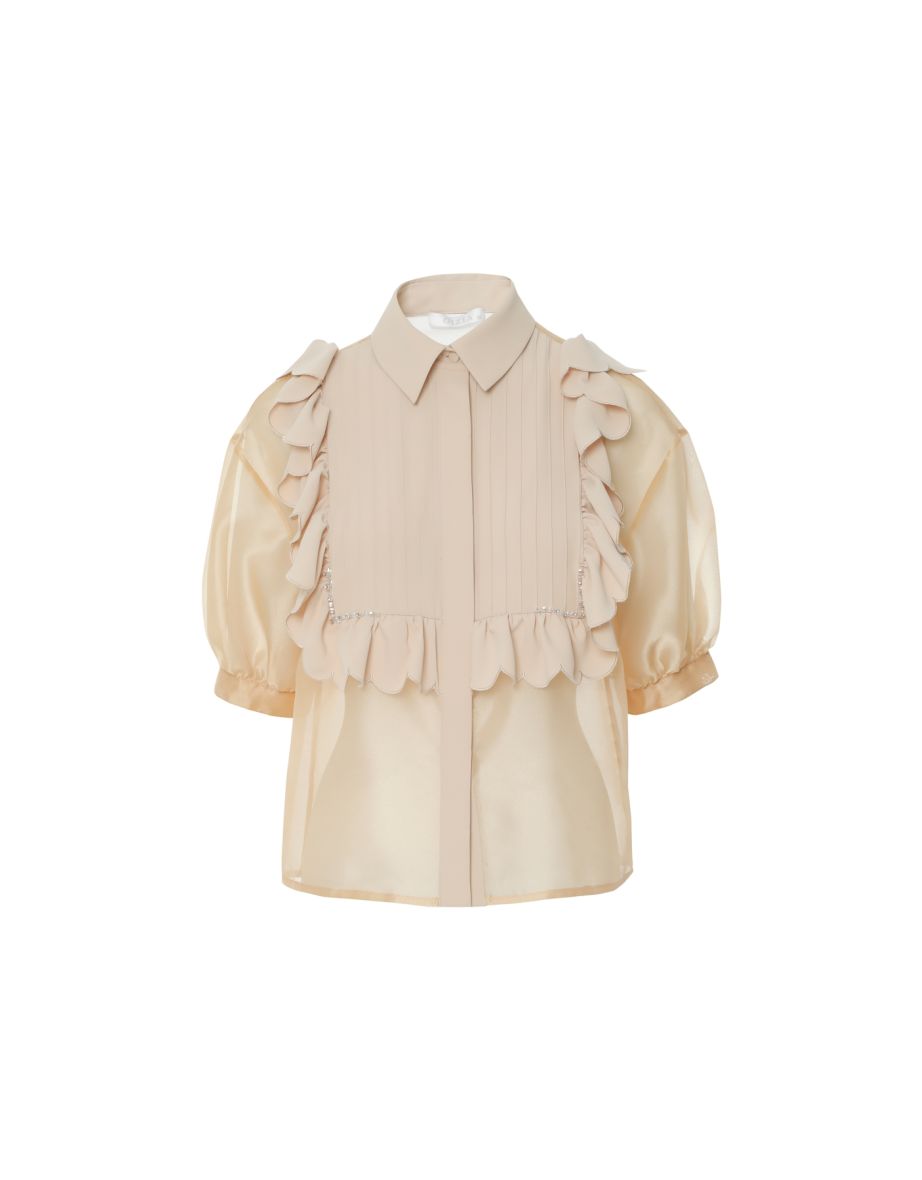 Transparent Salmon Colored Shirt With Voluminous Sleeves - 4