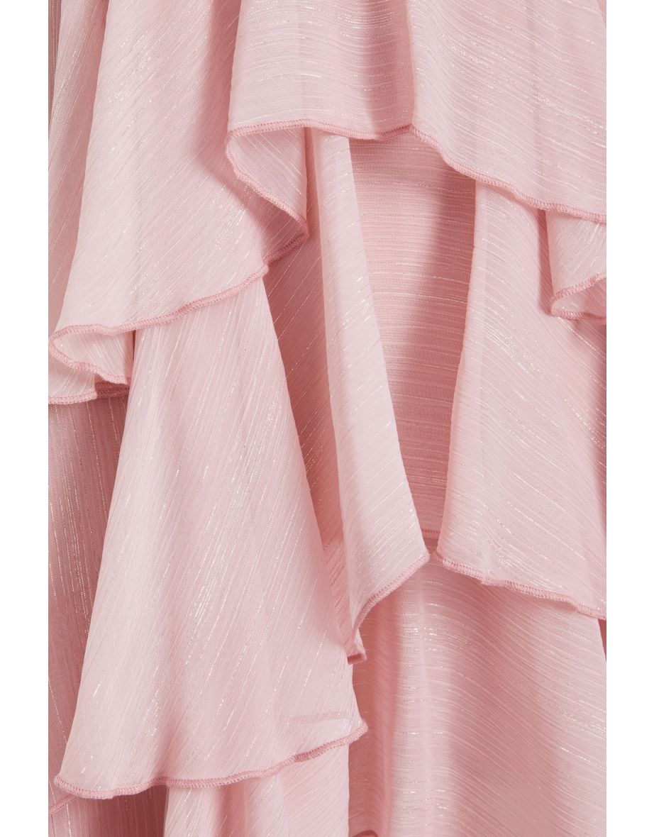 Light Pink Chiffon One Sleeve Frill  Dress - 5