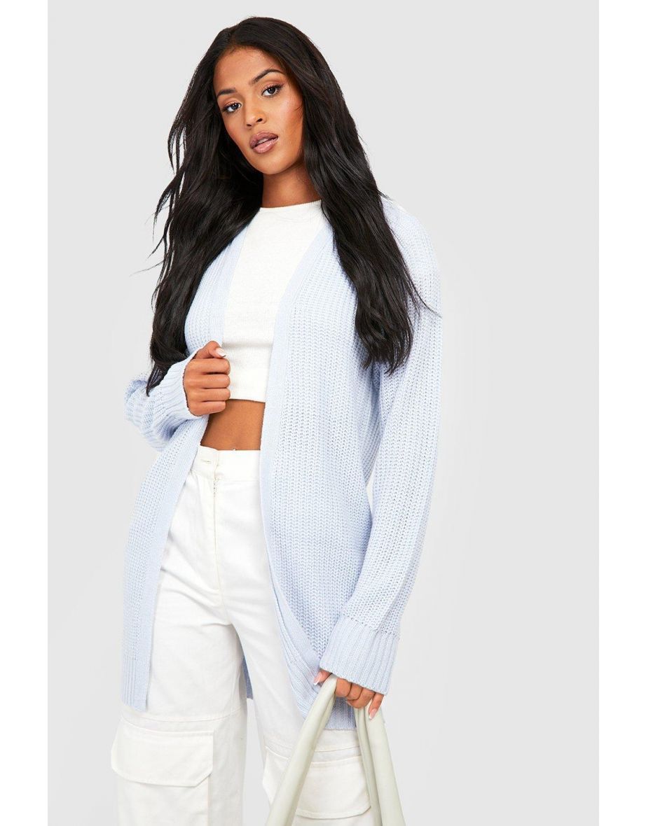 Tall Chunky Fisherman Knit Cardigan - dusty blue
