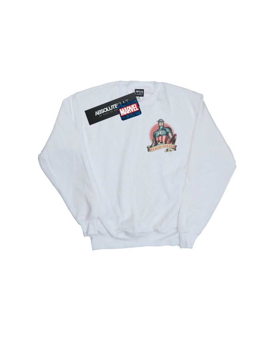 Marvel Boys Captain America Tattoo Breast Print Sweatshirt - White - 1