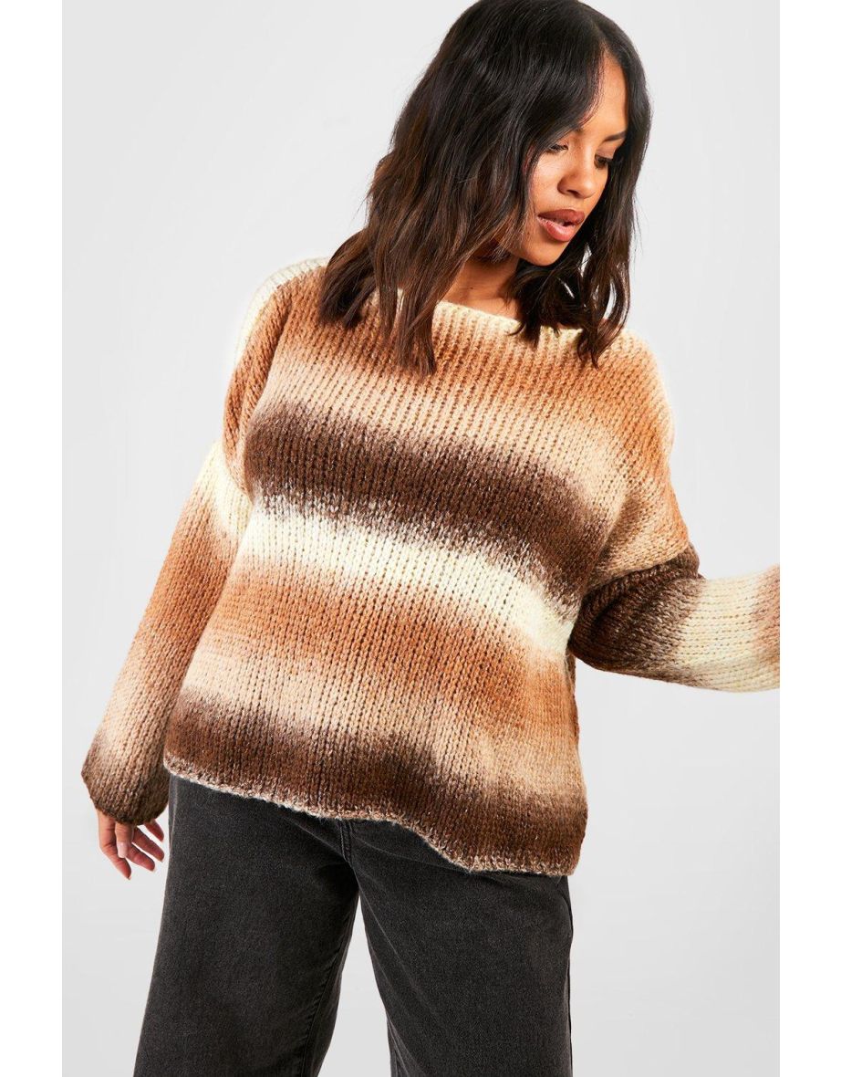 Plus Slash Neck Ombre Knit Jumper - chocolate - 3