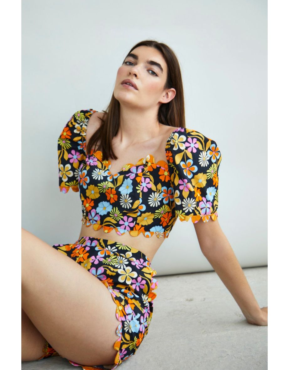 Glamorous Collection Scalloped Edge Crop Top - 2