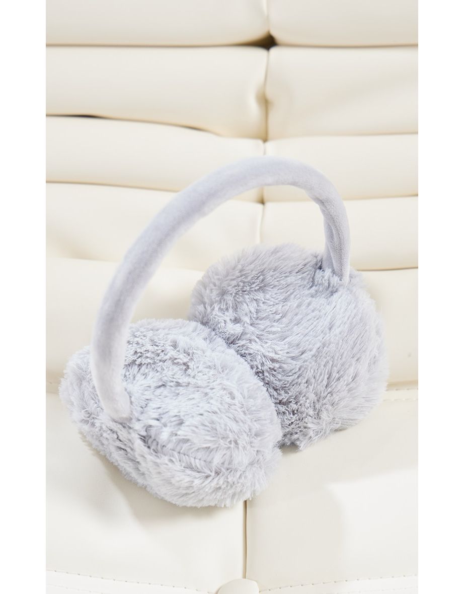Grey Faux Fur Ear Muffs - 2