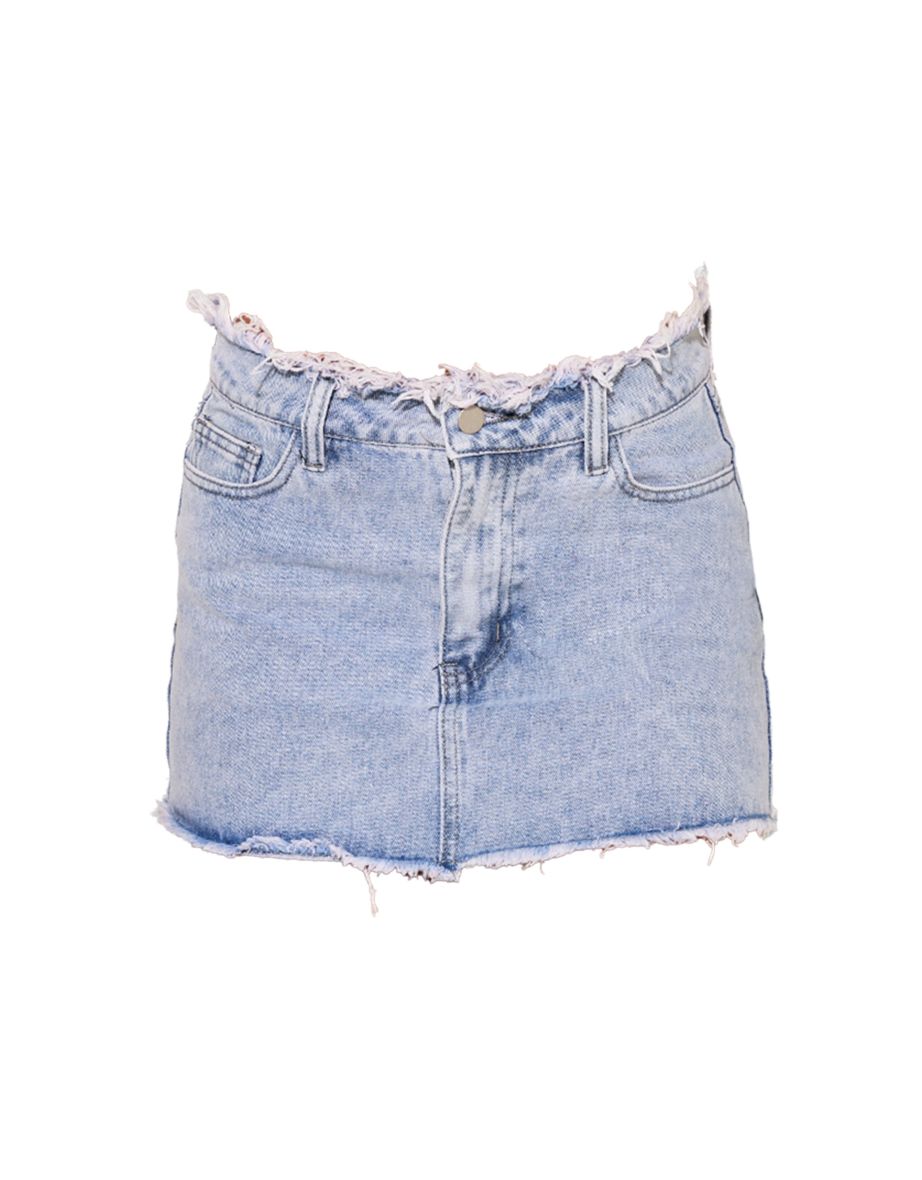 Vintage Bleach Wash Raw Hem Denim Mini Skirt - 5
