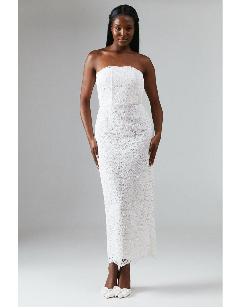 Corset Bodice Lace White Column Wedding Dress