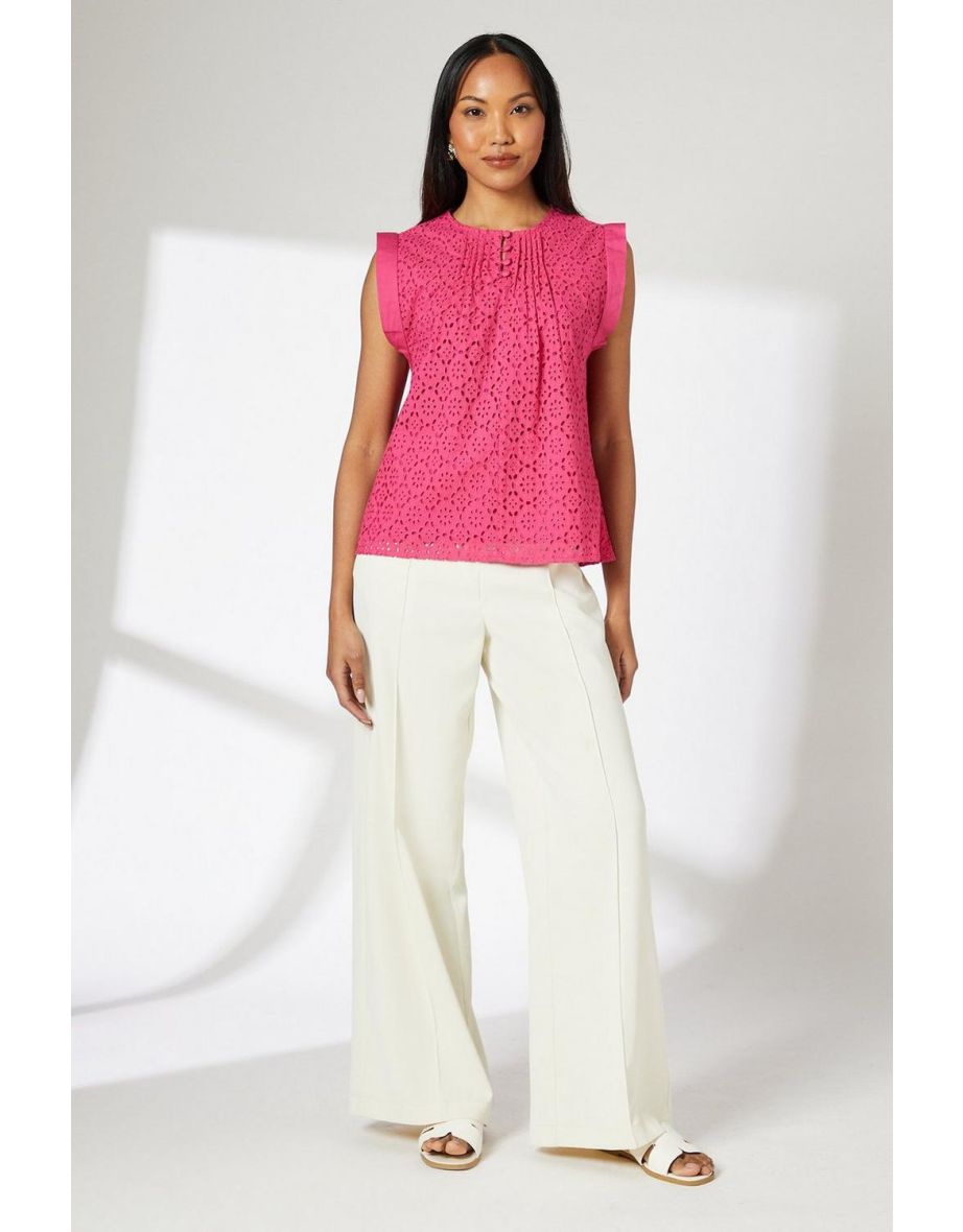 Pink PinTuck Detail Broderie Blouse