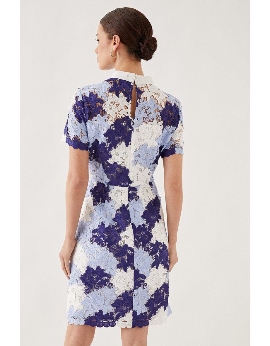 Petite Blue Floral Lace Shift Dress - 2