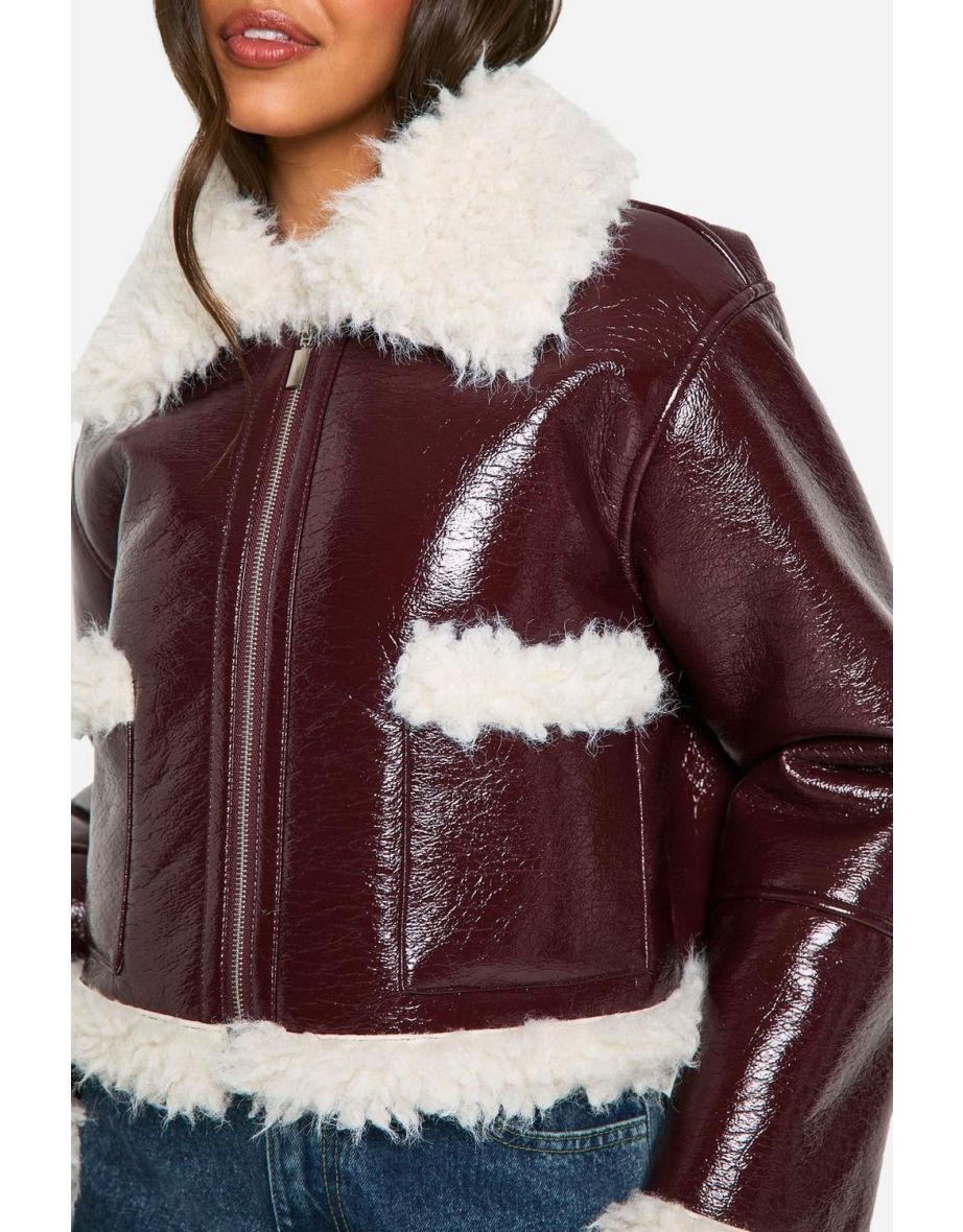 Vinyl Faux Fur Trim Jacket - 3