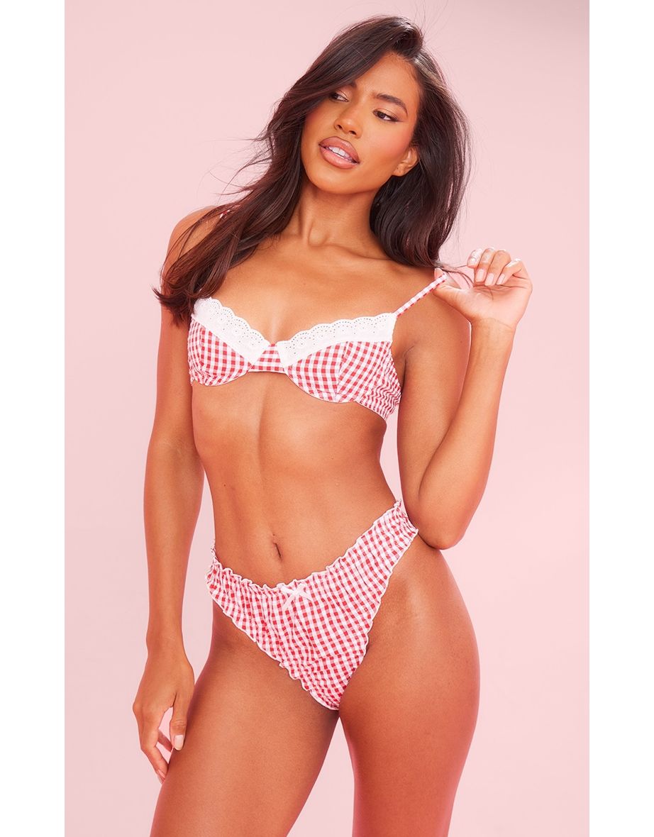 Red Gingham Broderie Underwired Lingerie Set