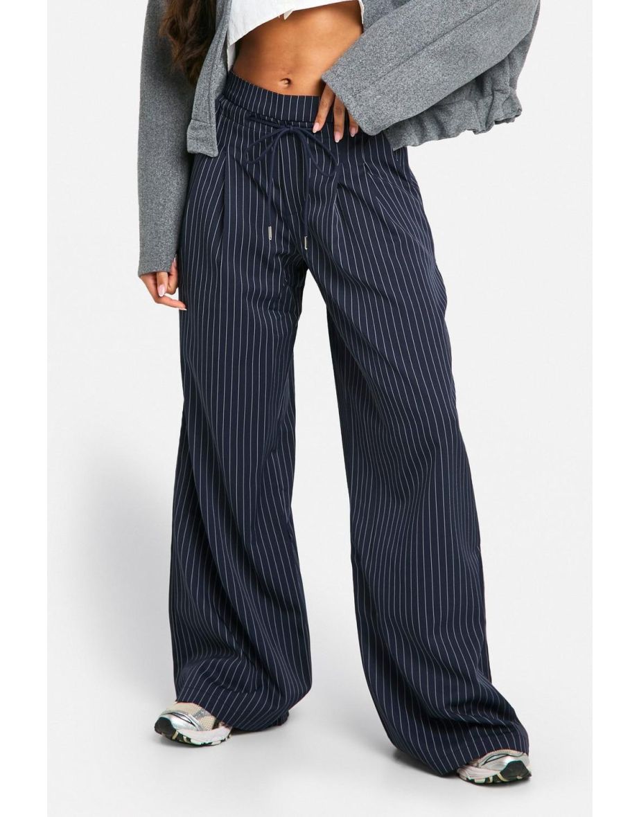 Pinstripe Drawstring Waist Slouch Dad Trouser - 3