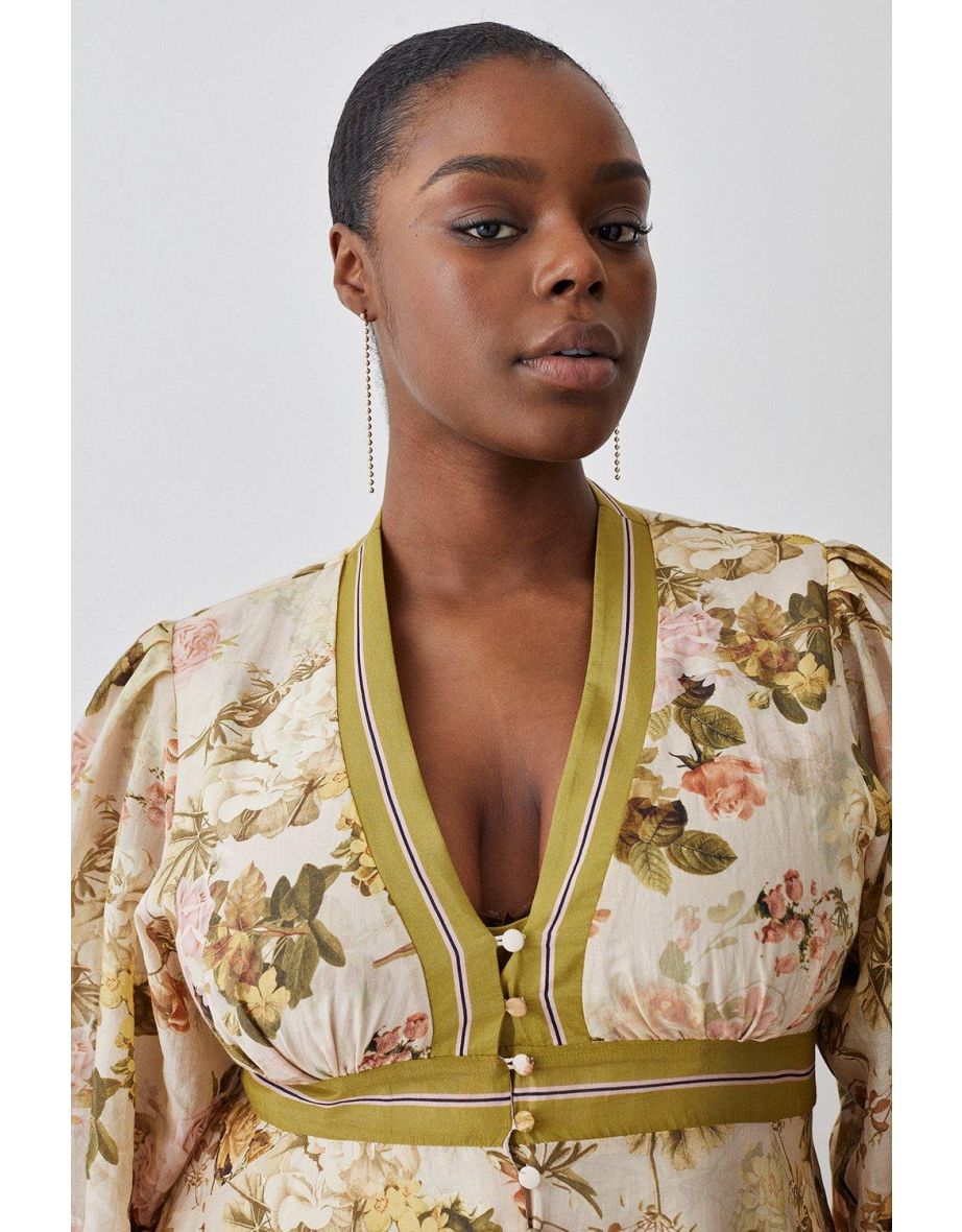 Lydia Millen Plus Size Silk Cotton Scenic Floral Wrap Blouse | Karen Millen