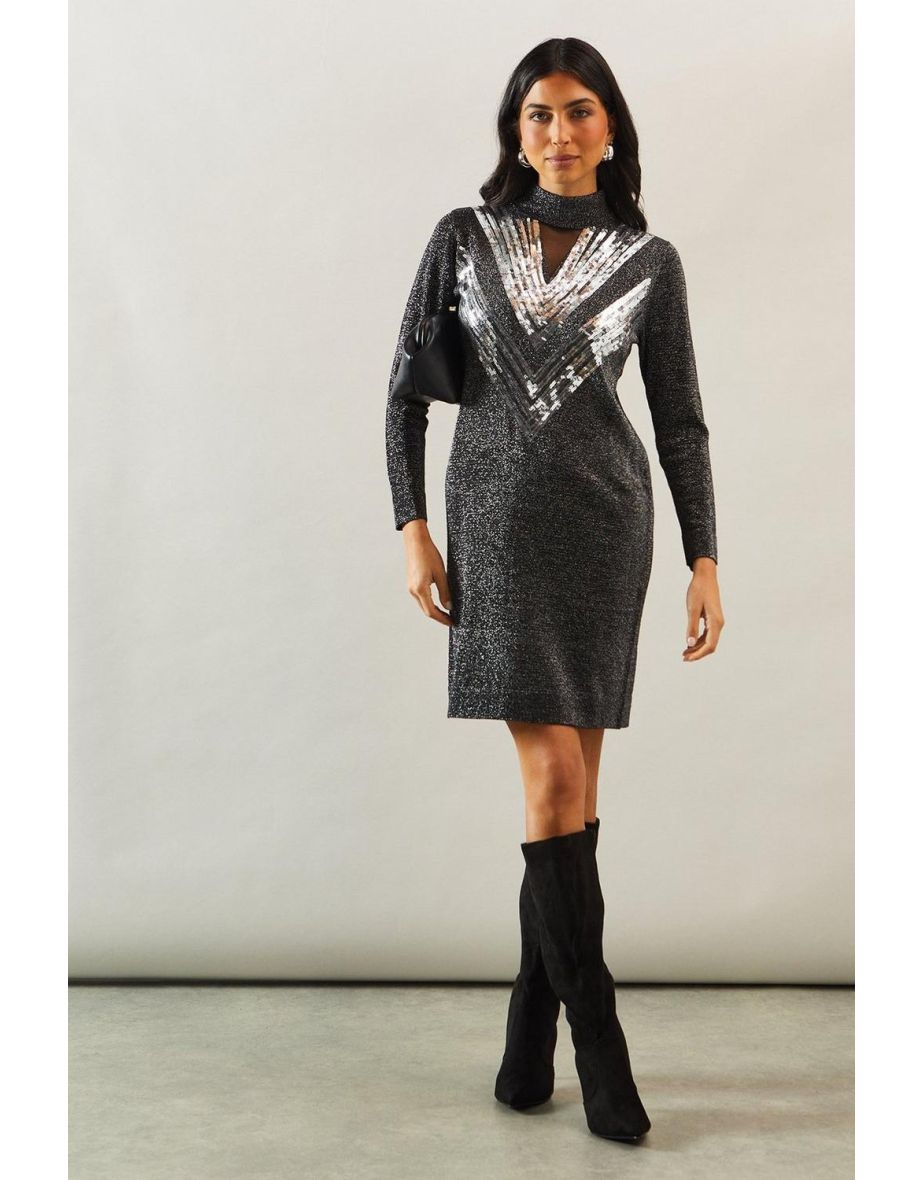 Premium Embellished Sequin Mesh Knitted Tunic Dress