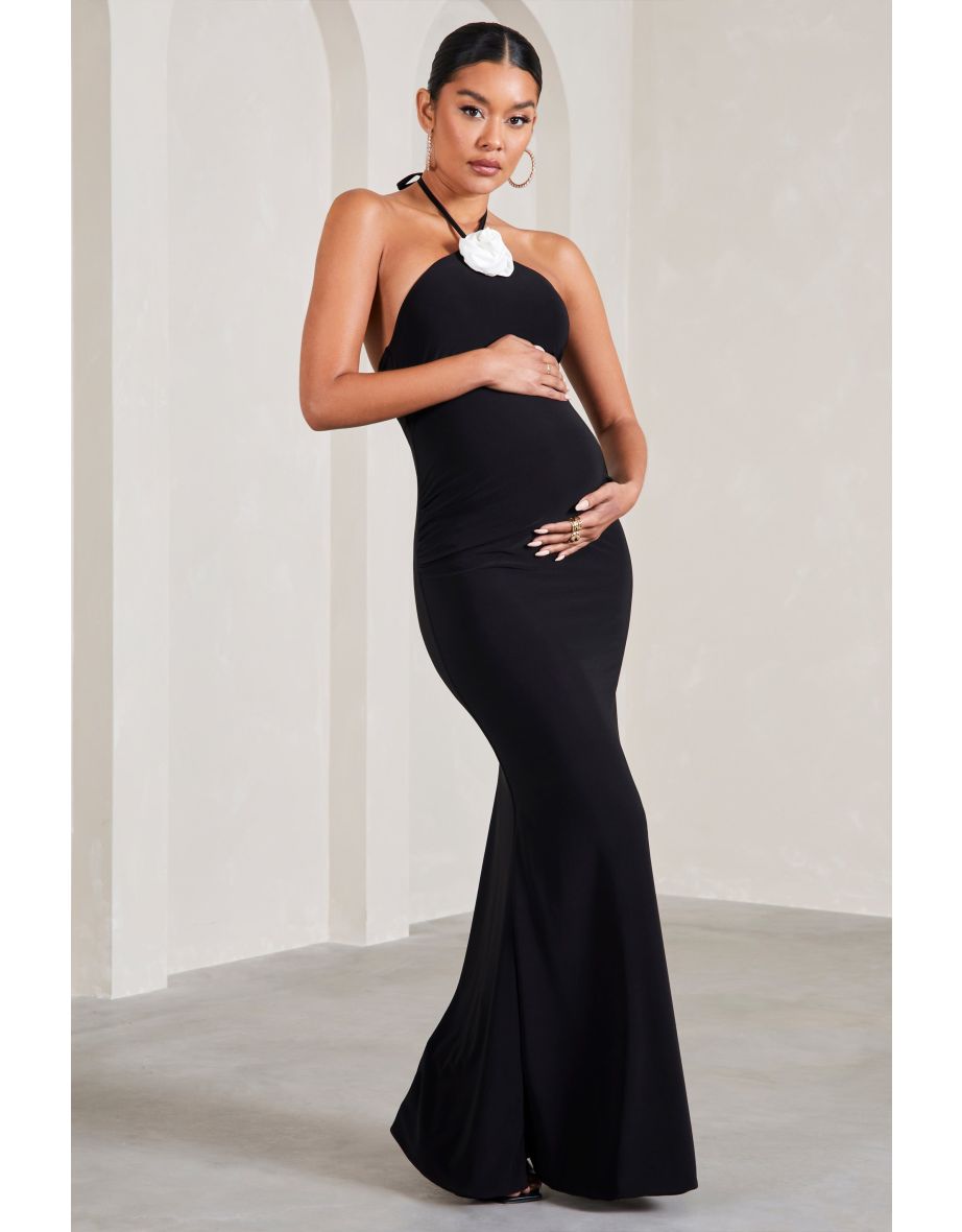 Maternity Black Halter Neck A-Line Maxi Dress - 4
