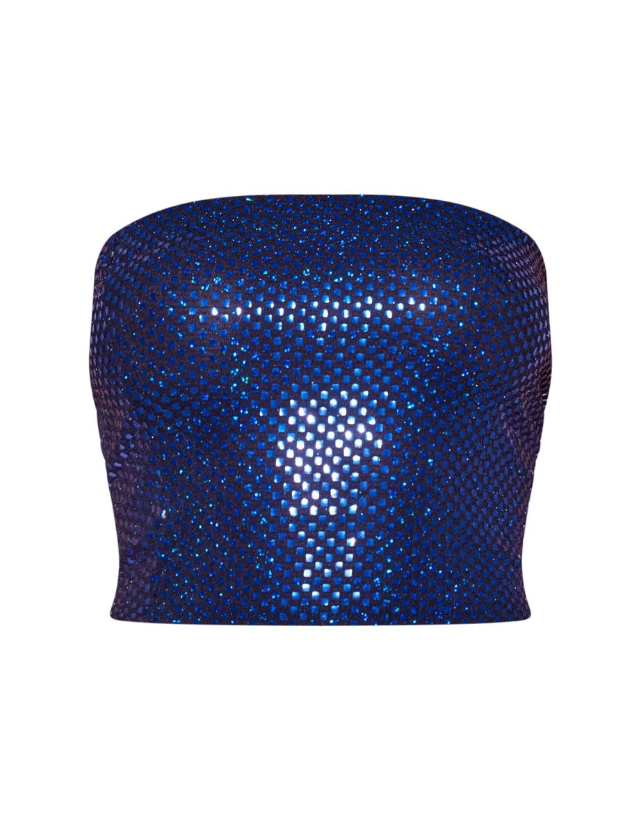 Cobalt Sequin Glitter Bandeau Crop Top - 4
