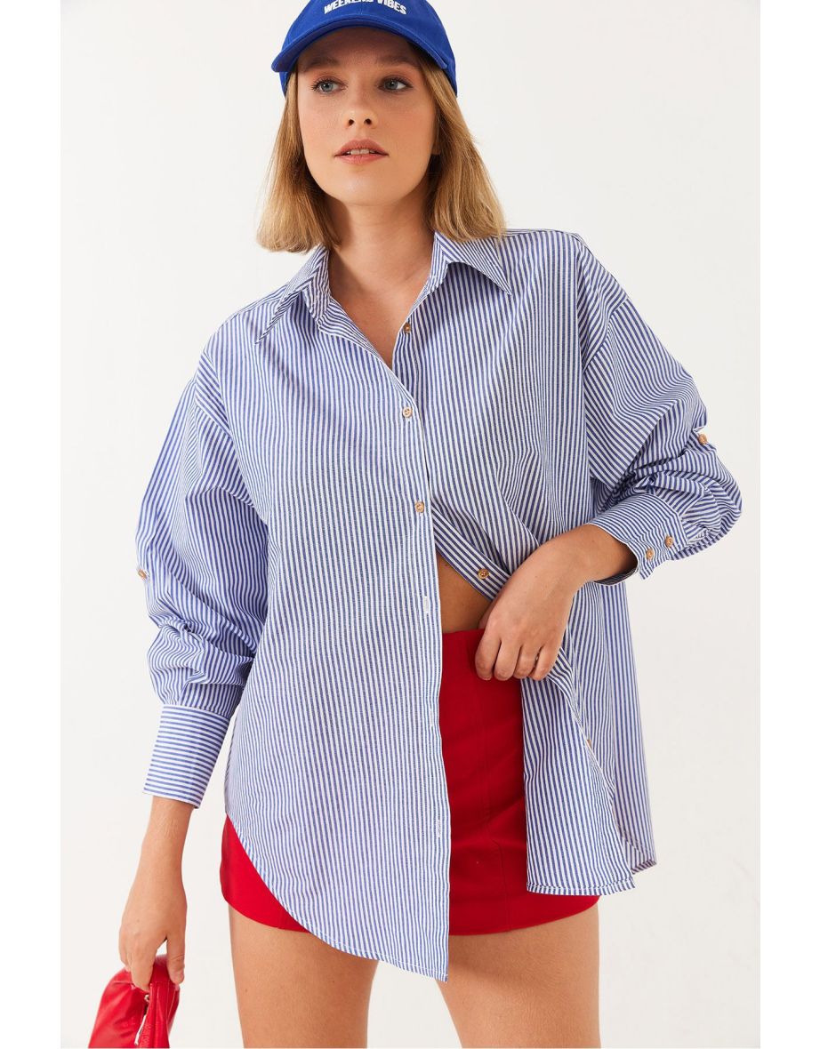 Women's Metallic Thread Striped Shirt