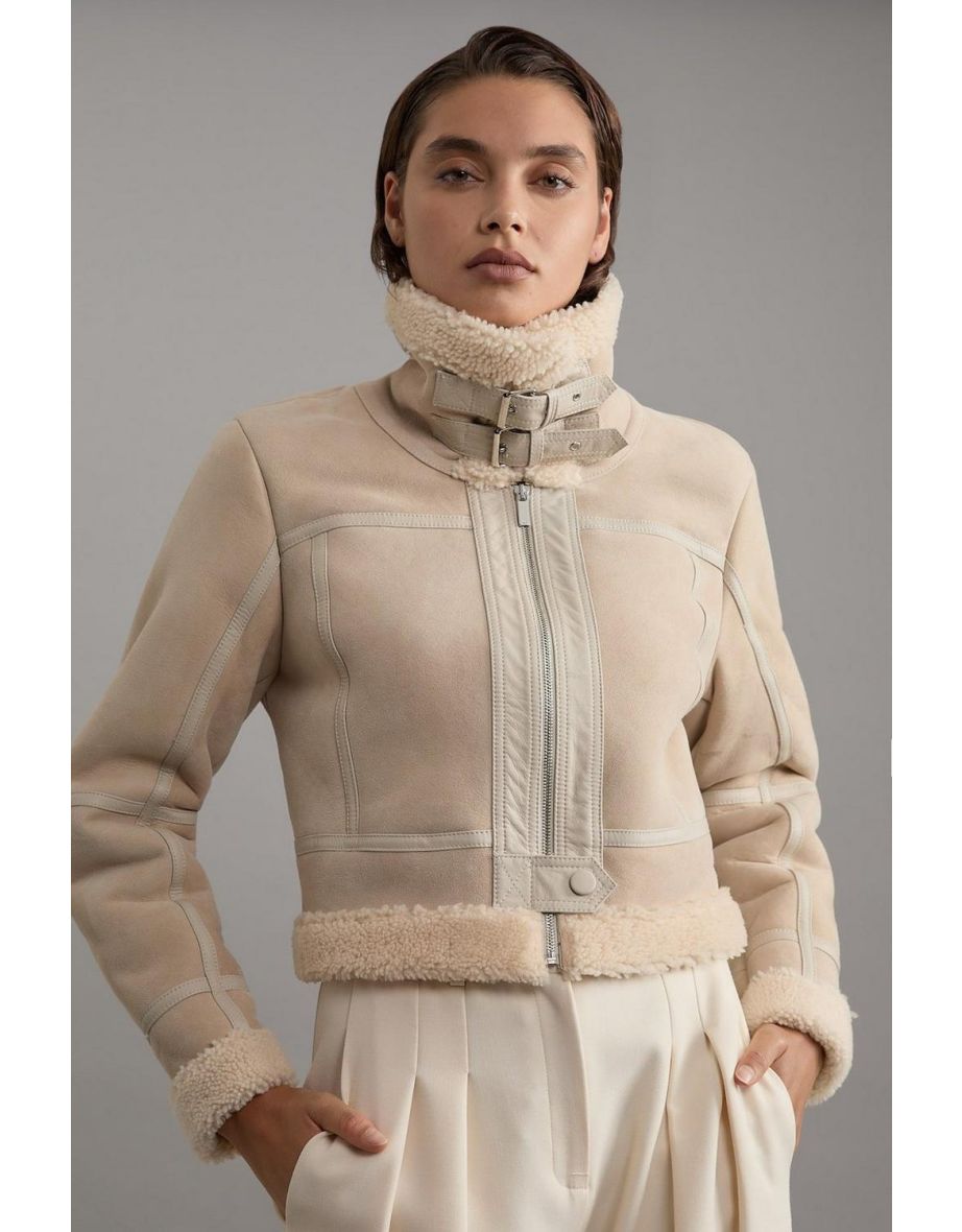 Shearling Crop Aviator Jacket